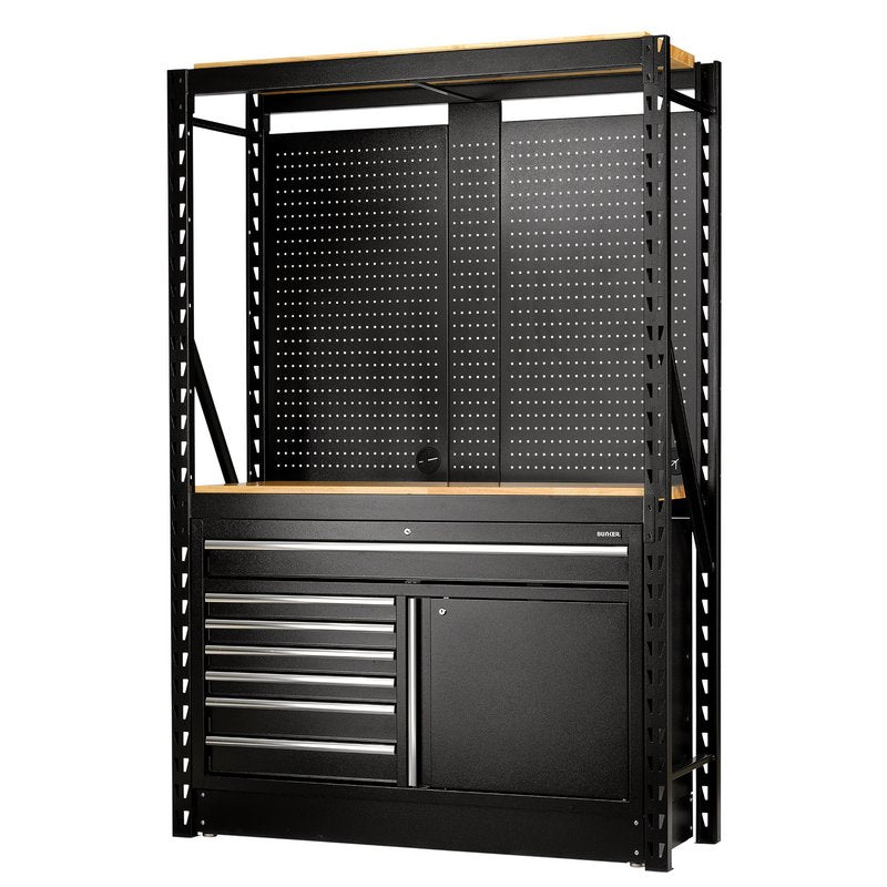 BUNKER® 14 Piece Modular Storage Combo 2 Tier Racking with Pegboards and Floor Cabinet, 1500mm
